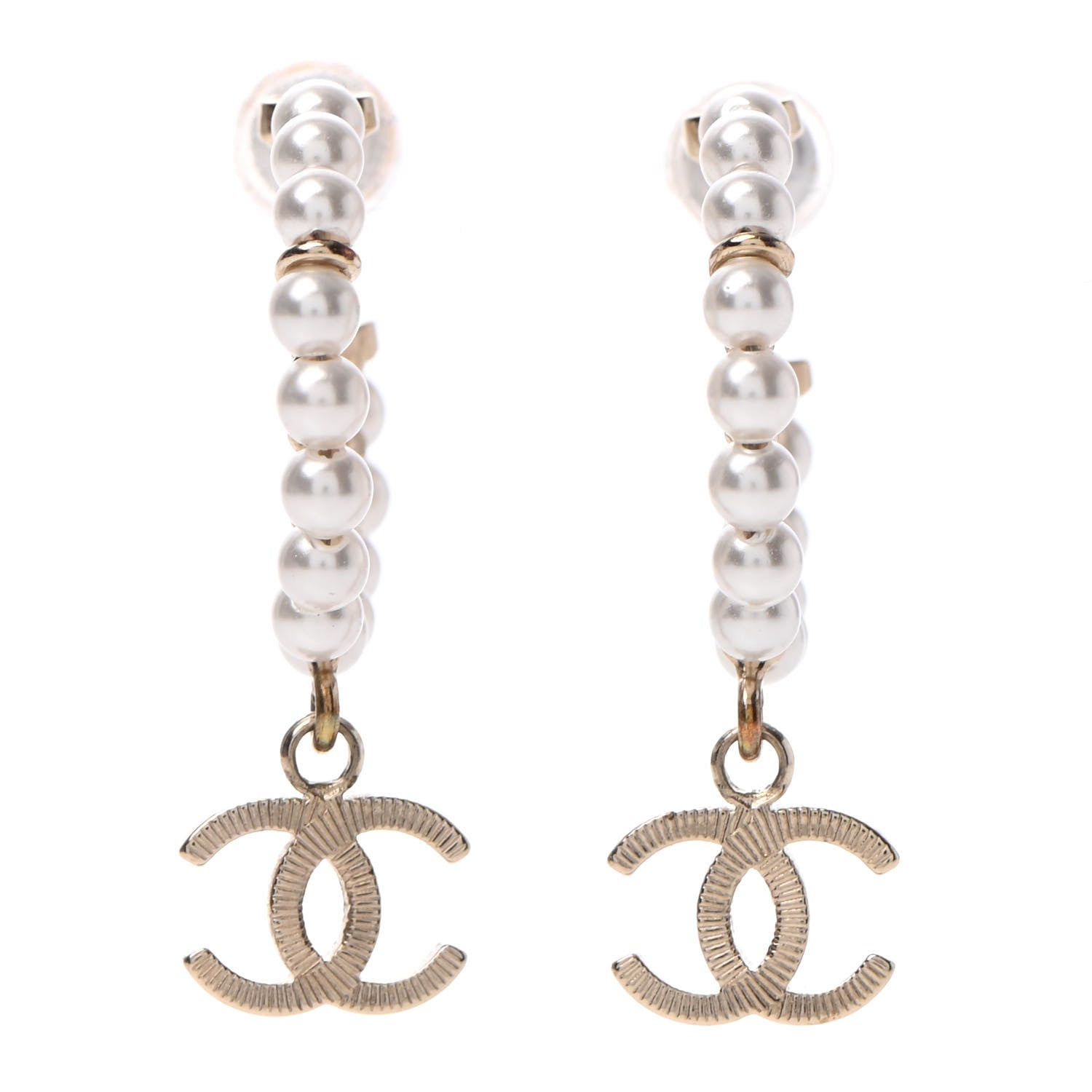 Chanel Pearl Charms CC Hoop Earrings Gold 1 of 4