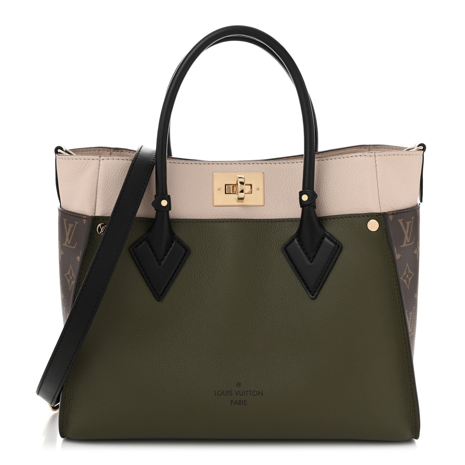 Louis Vuitton Calfskin Monogram On My Side MM Laurier Green Toffee Latte Beige 1 of 9