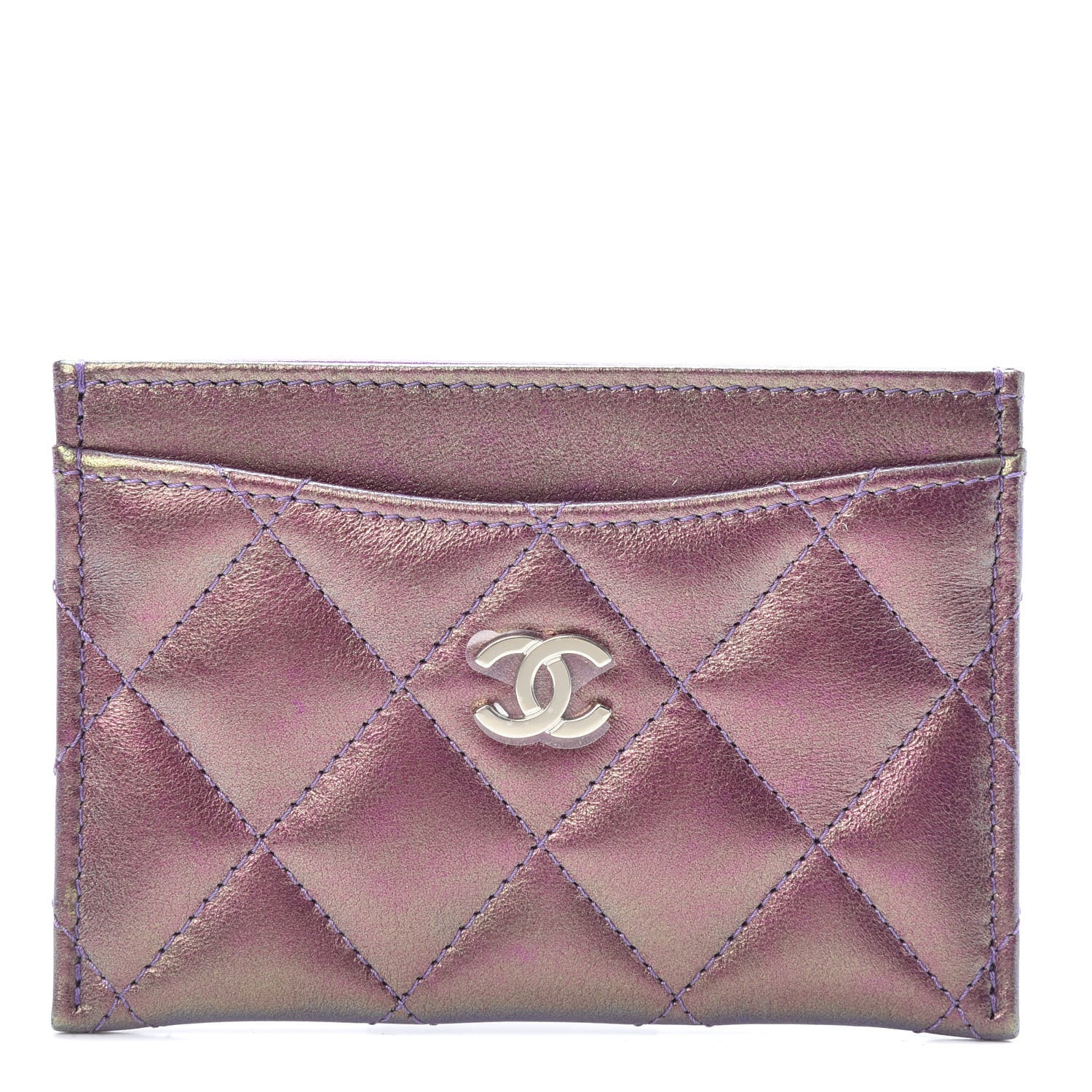 Chanel Iridescent Lambskin Quilted Card Holder Purple 1 of 9