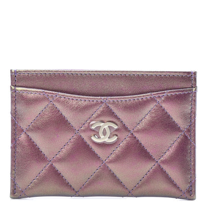 Chanel Iridescent Lambskin Quilted Card Holder Purple 1 of 9