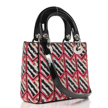 Christian Dior Sequin Embroidered Patent Medium Lady Dior Black Multicolor 3 of 8