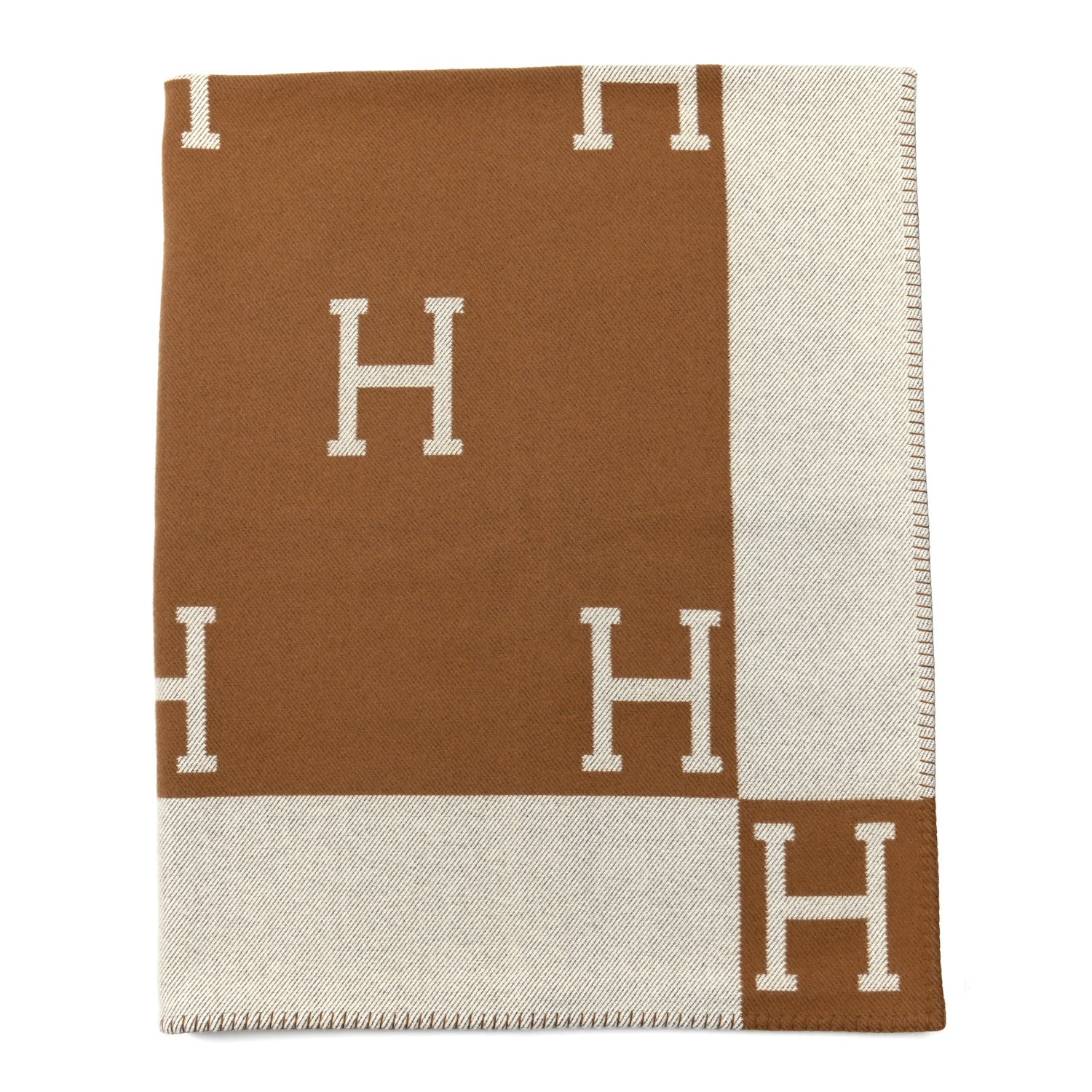 Hermes Wool Cashmere New Classic Avalon Blanket Ecru Camel 1 of 3