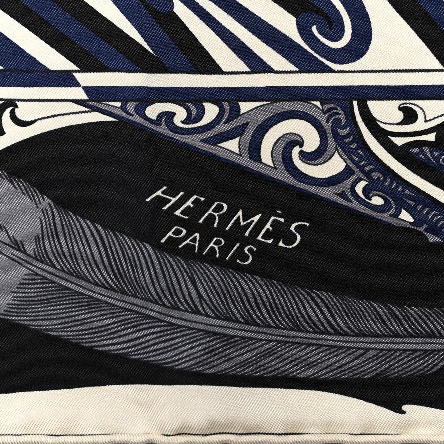 Silk Kawa Ora Scarf 90 Ivory Marine Black