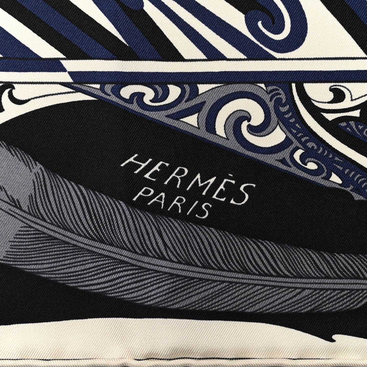 Hermes Silk Kawa Ora Scarf 90 Ivory Marine Black 2 of 6
