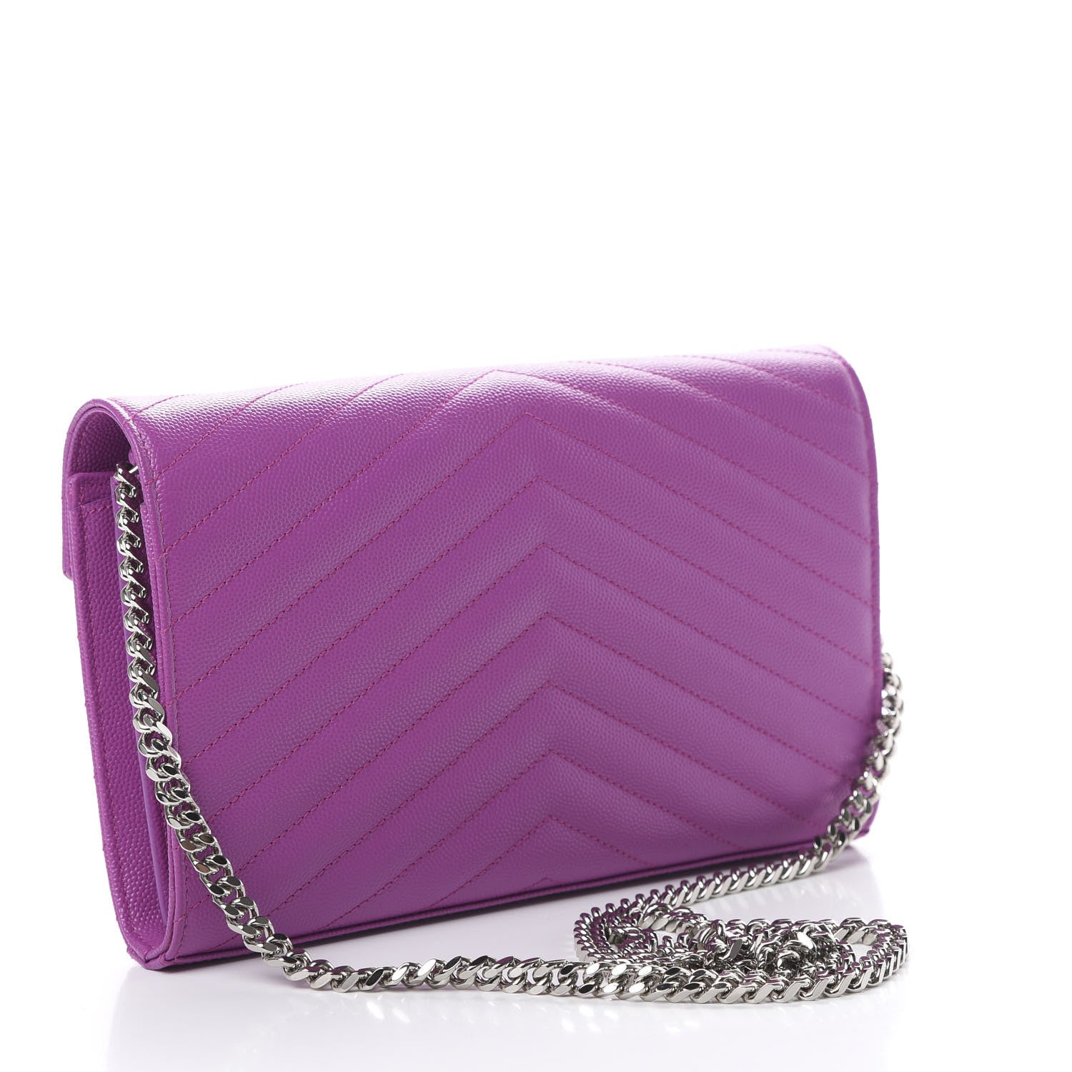 Saint Laurent Grain De Poudre Matelasse Chevron Monogram Chain Wallet New Fuxia 2 of 10