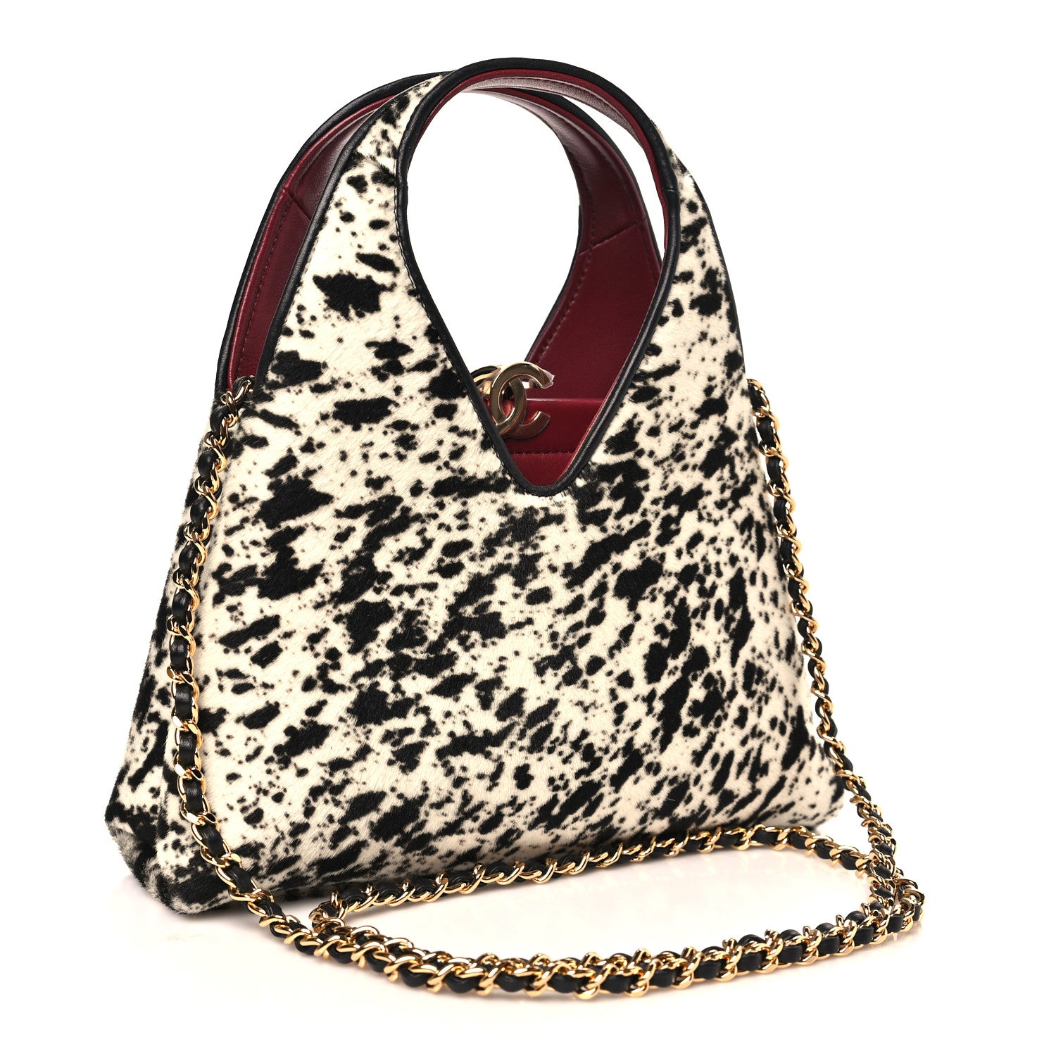 Chanel Pony Hair Printed Chic Lady Small Shopping Tote White Black 3 of 11