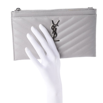 Saint Laurent Grain De Poudre Chevron Monogram Bill Pouch Granite 2 of 9
