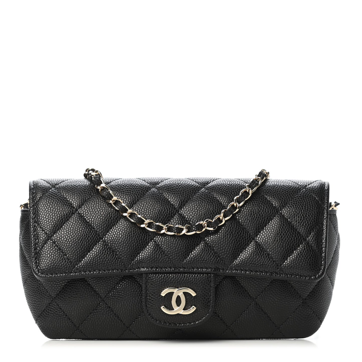Caviar Quilted Glasses Case With Chain Black
