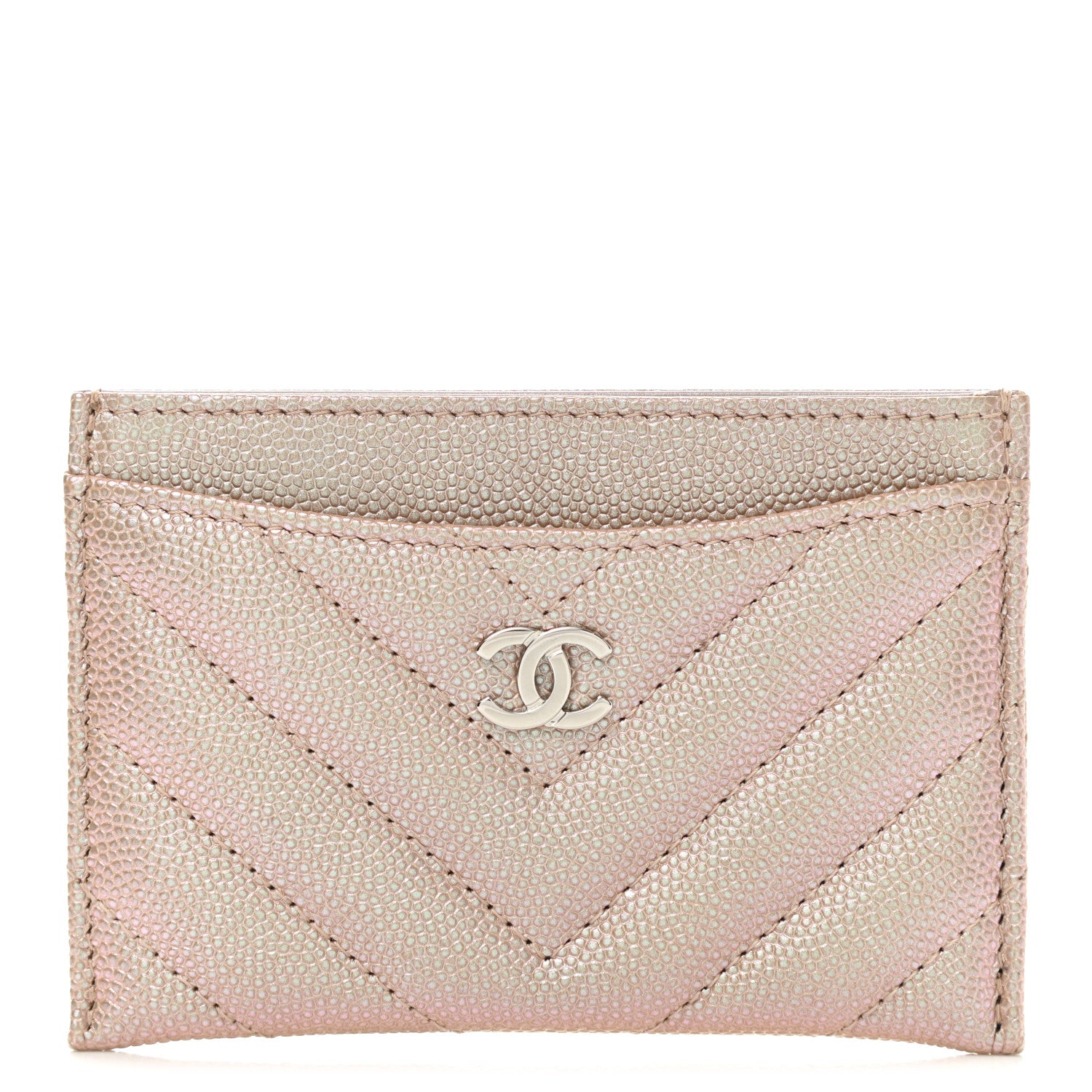 Chanel Iridescent Caviar Chevron Quilted Card Holder Beige 1 of 9