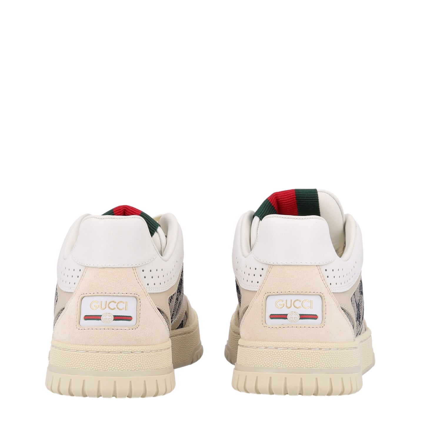 Calfskin Suede GG Monogram Re-Web Womens Sneakers 38.5 White Beige Ebony