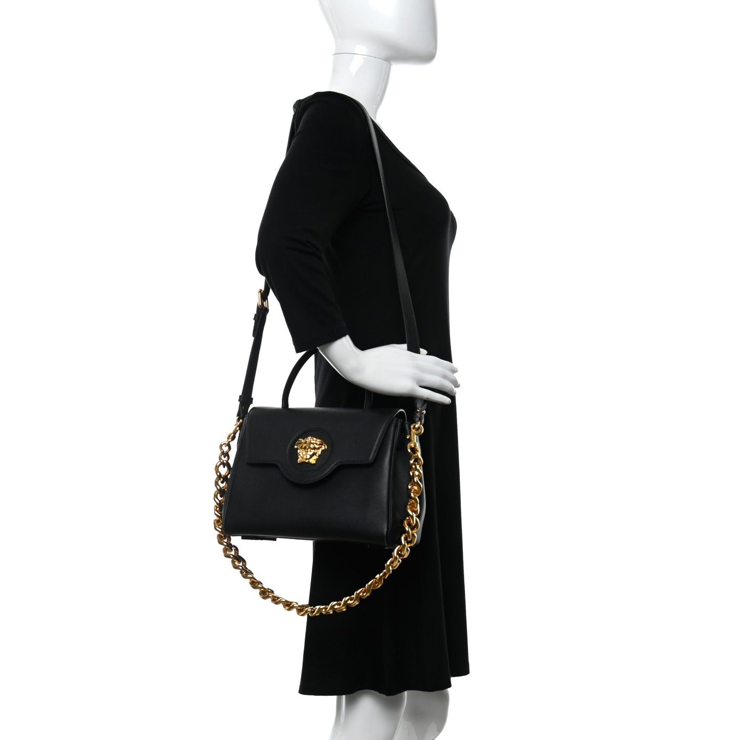 Calfskin Medium La Medusa Top Handle Handbag Black
