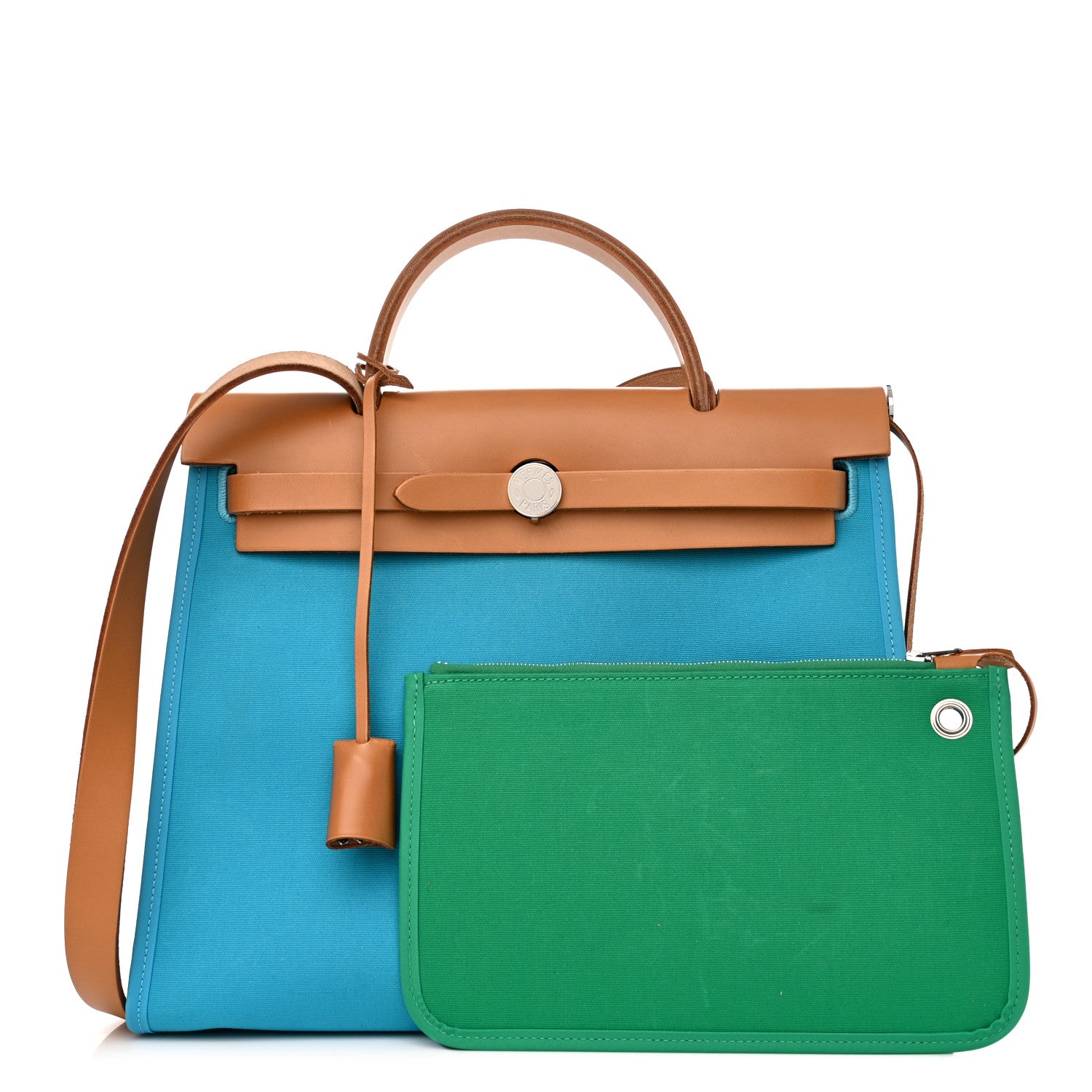 Hermes Toile Officier Vache Hunter Verso Herbag Zip PM 31 Bleu Azteque Menthe 1 of 13