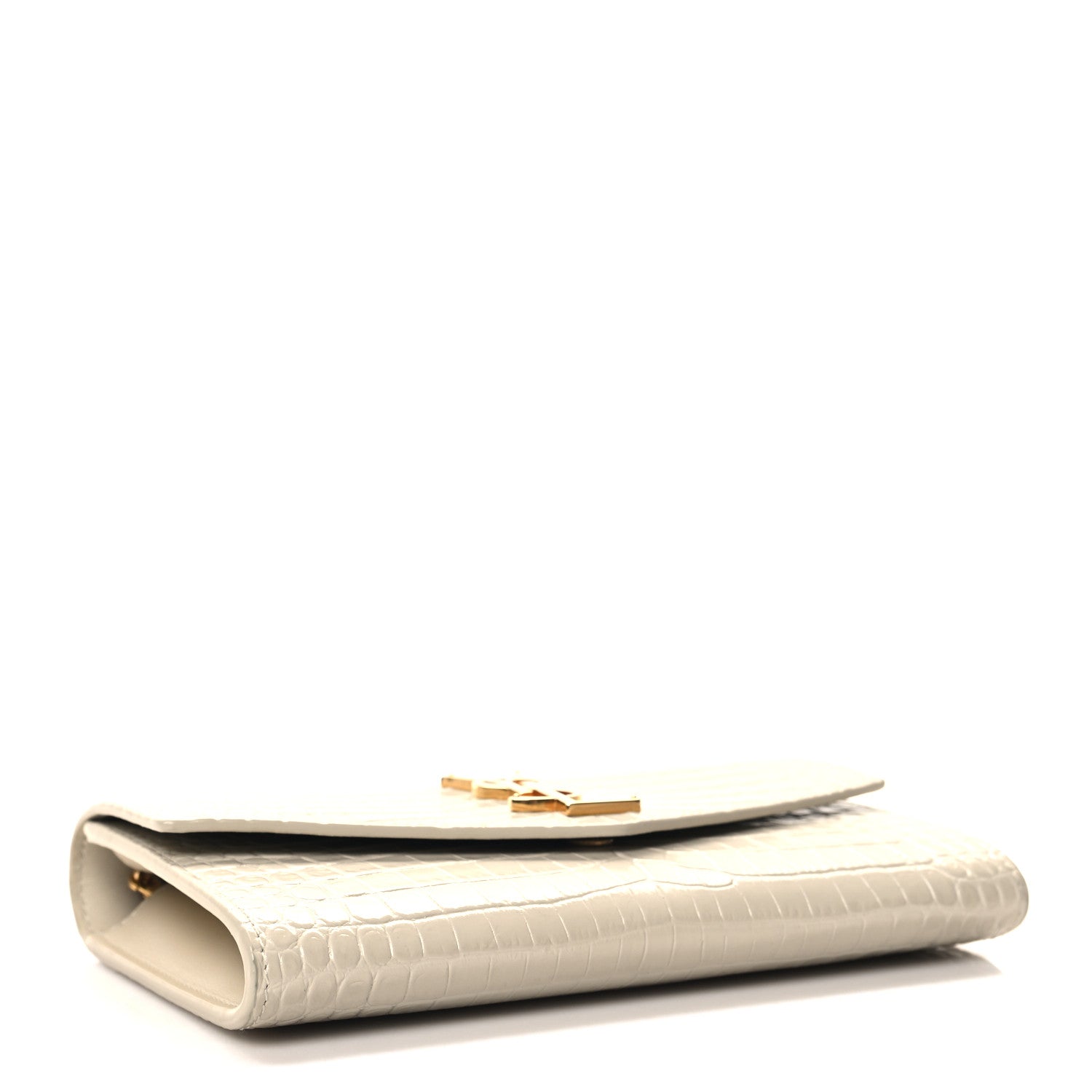 Saint Laurent Calfskin Crocodile Embossed Monogram Uptown Chain Wallet Crema Soft 5 of 12