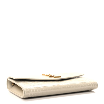 Saint Laurent Calfskin Crocodile Embossed Monogram Uptown Chain Wallet Crema Soft 5 of 12