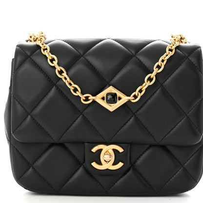 Chanel Lambskin Enamel Pearl Quilted Mini Charm Me Square Flap Black 8 of 11