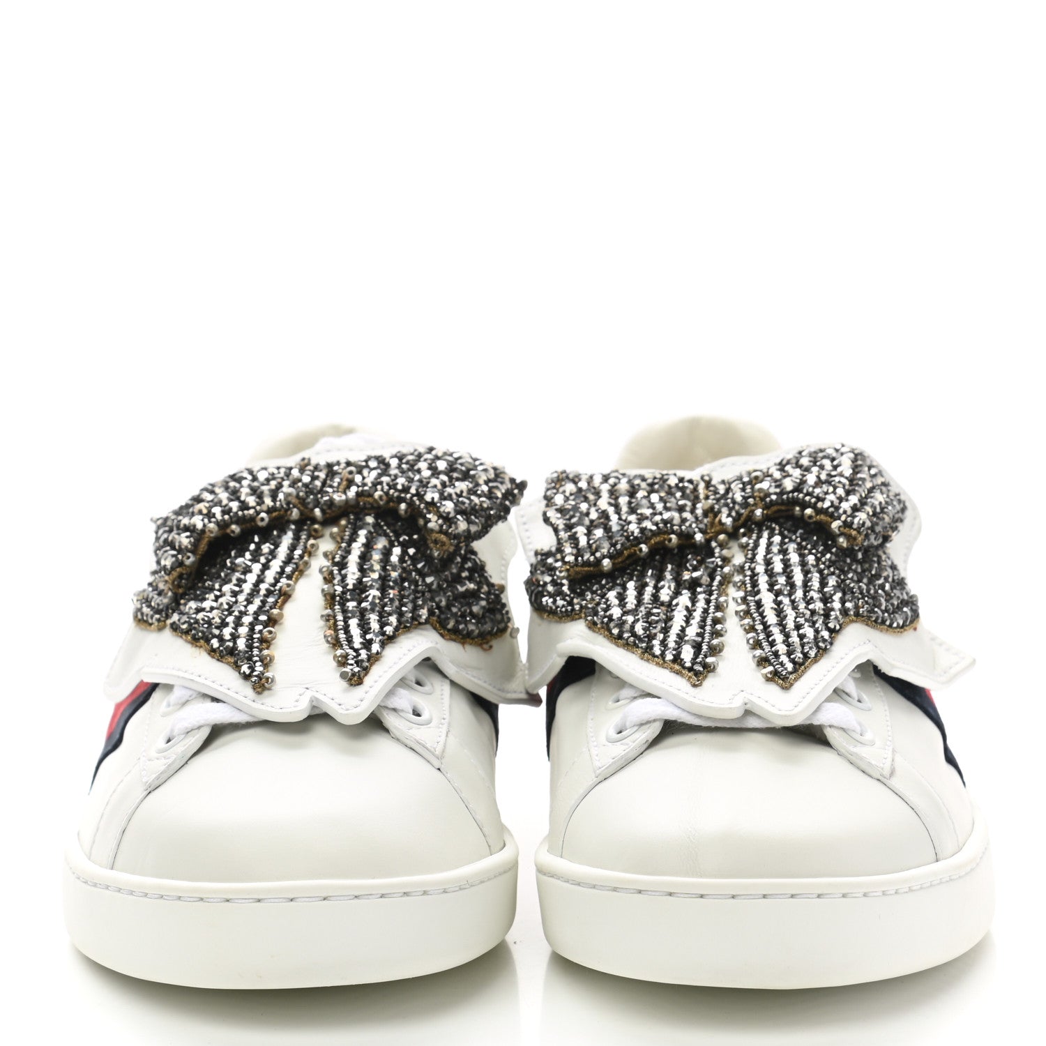 Gucci Calfskin Ayers Web Womens Ace Bow Lace Sneakers 37.5 White 2 of 13