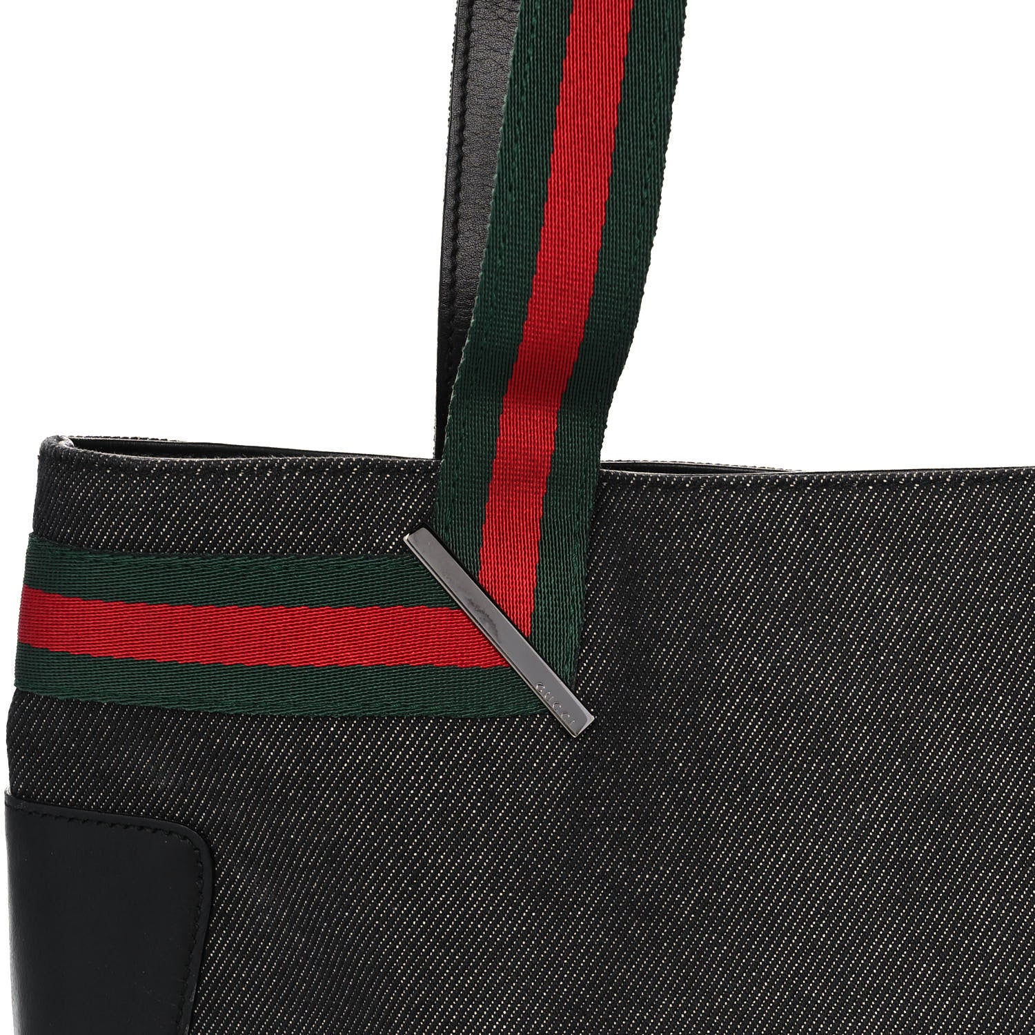 Gucci Denim Calfskin Web Tote Black 8 of 12