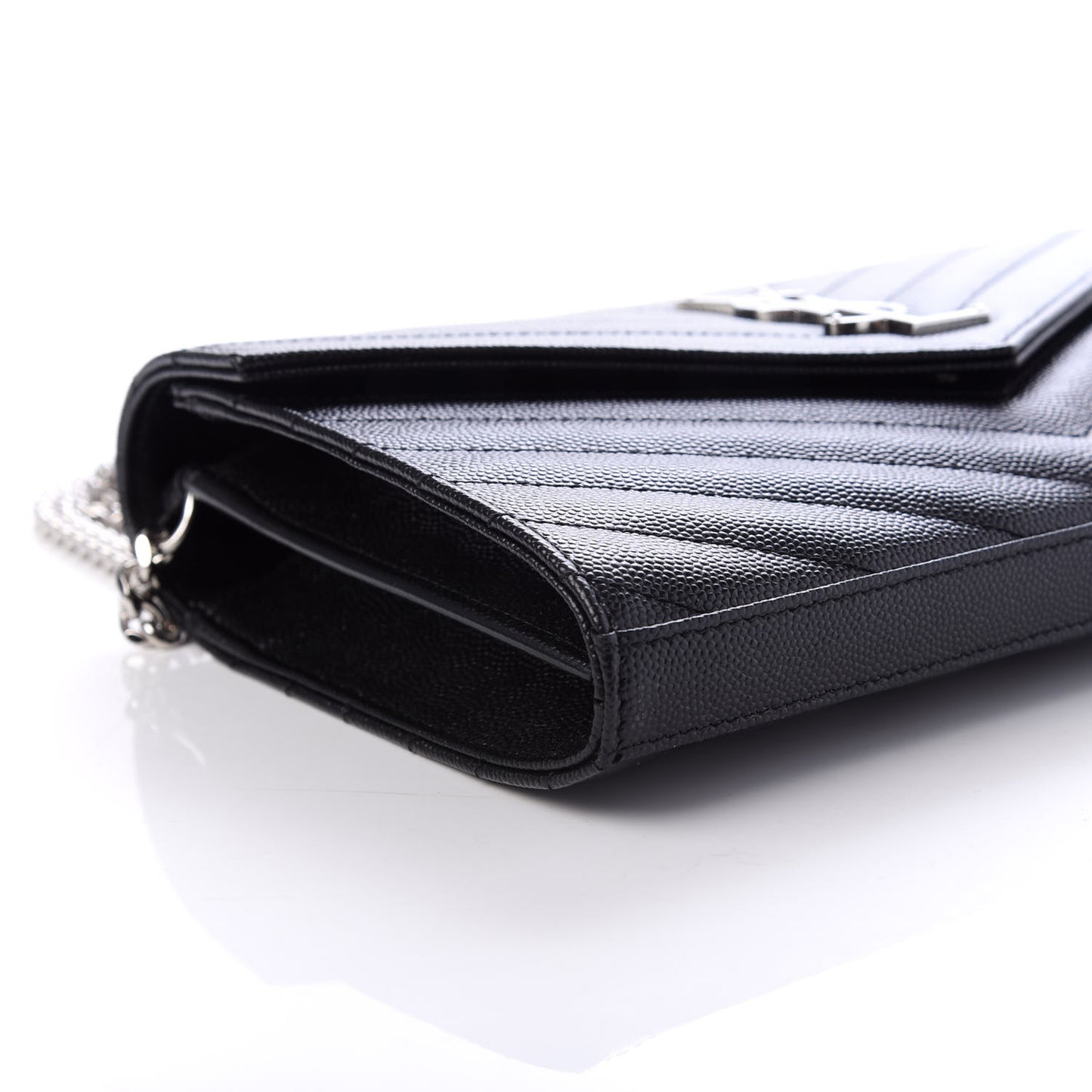Grain De Poudre Matelasse Chevron Monogram Chain Wallet Black