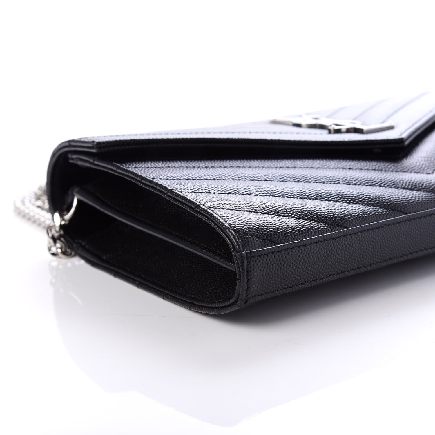 Saint Laurent Grain De Poudre Matelasse Chevron Monogram Chain Wallet Black 7 of 10