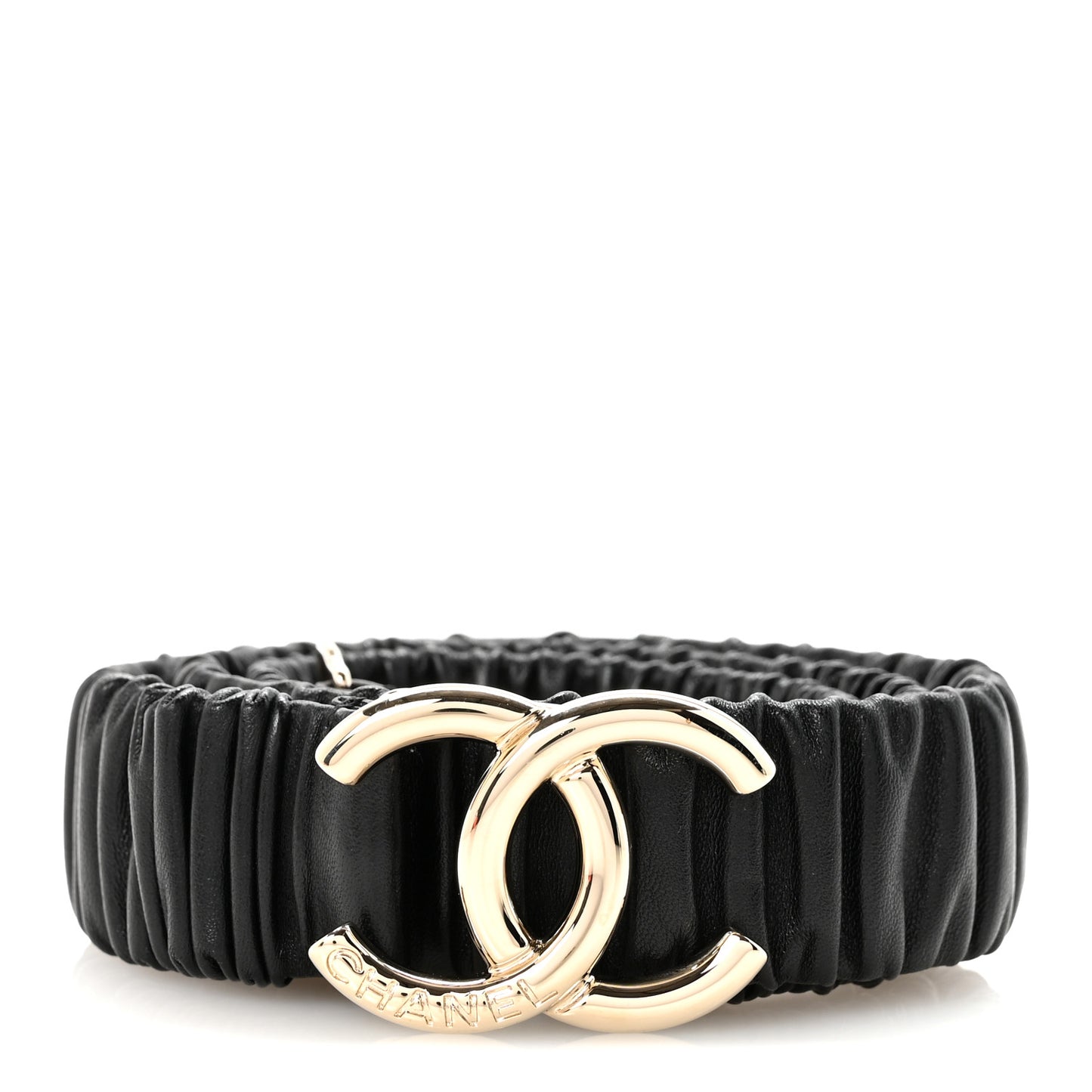 Lambskin Ruched CC Belt 90 36 Black