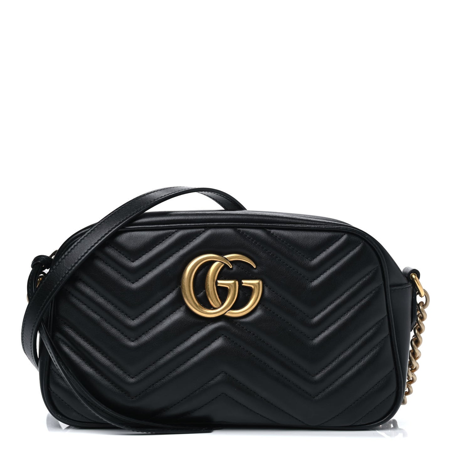 Calfskin Matelasse Small GG Marmont Chain Shoulder Bag Black