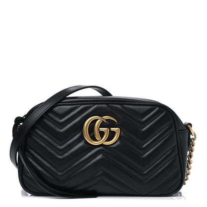 Gucci Calfskin Matelasse Small GG Marmont Chain Shoulder Bag Black 1 of 4
