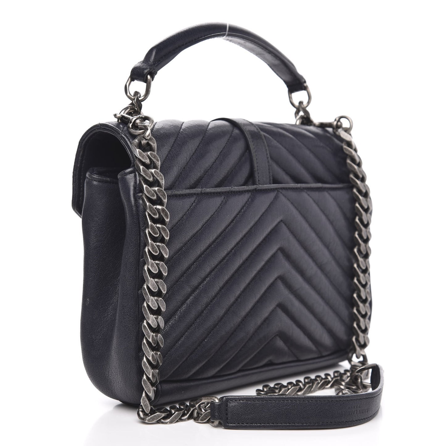 Sheepskin Matelasse Chevron Monogram Medium College Bag Deep Marine