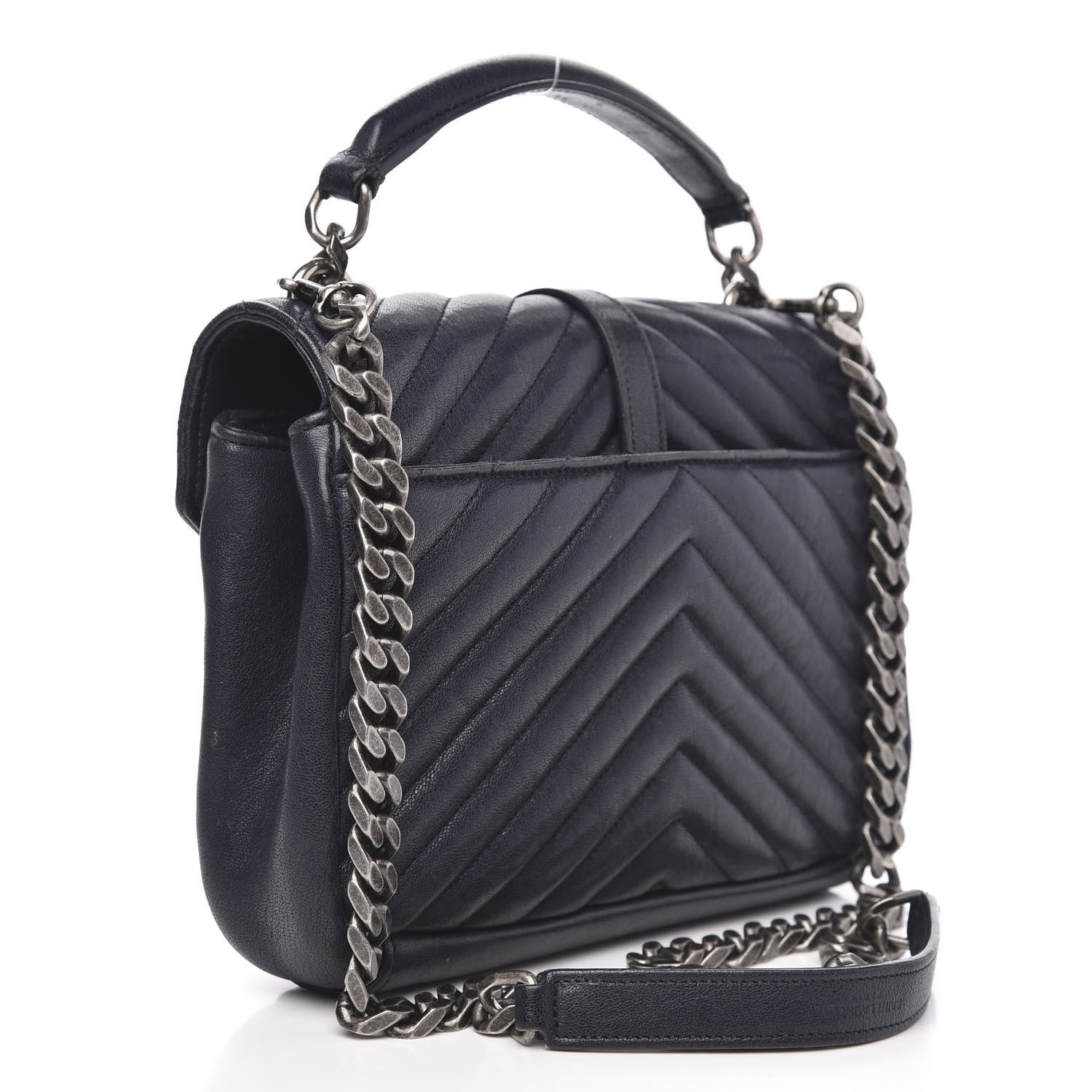 Saint Laurent Sheepskin Matelasse Chevron Monogram Medium College Bag Deep Marine 3 of 18