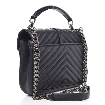 Saint Laurent Sheepskin Matelasse Chevron Monogram Medium College Bag Deep Marine 3 of 18