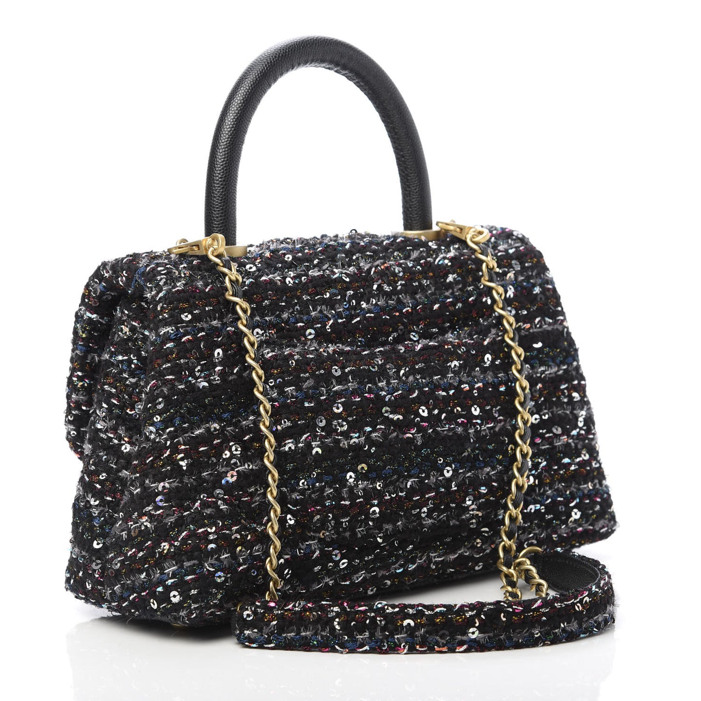 Tweed Sequin Mini Coco Handle Flap Black