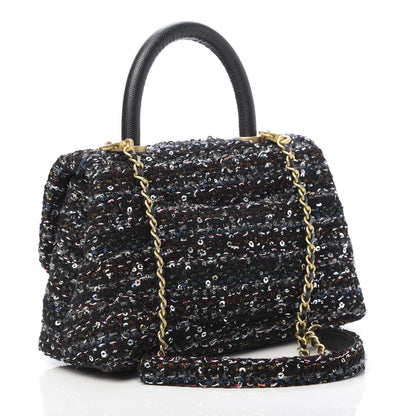 Chanel Tweed Sequin Mini Coco Handle Flap Black 3 of 11