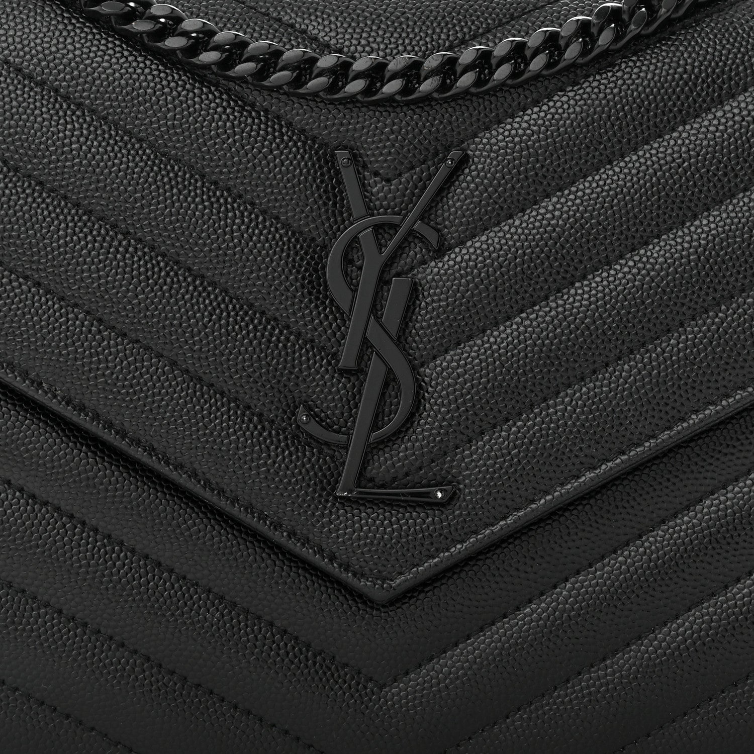 Saint Laurent Grain De Poudre Matelasse Chevron Monogram Monochrome Chain Wallet Black 9 of 11