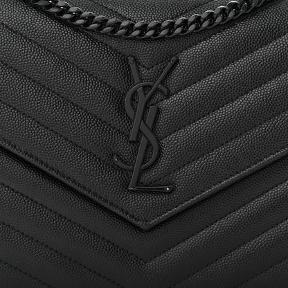 Saint Laurent Grain De Poudre Matelasse Chevron Monogram Monochrome Chain Wallet Black 9 of 11