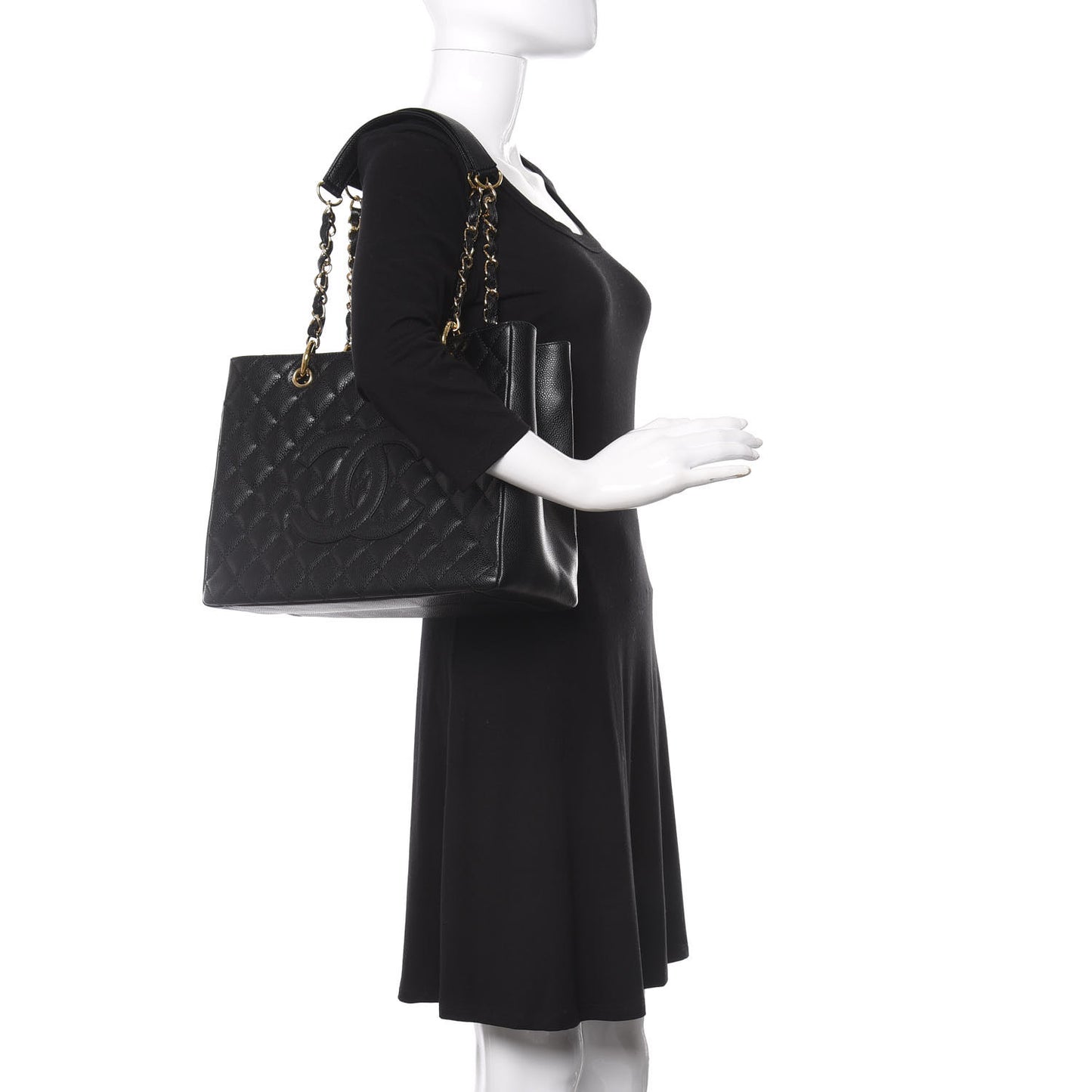 Caviar Quilted Grand Shopping Tote GST Black