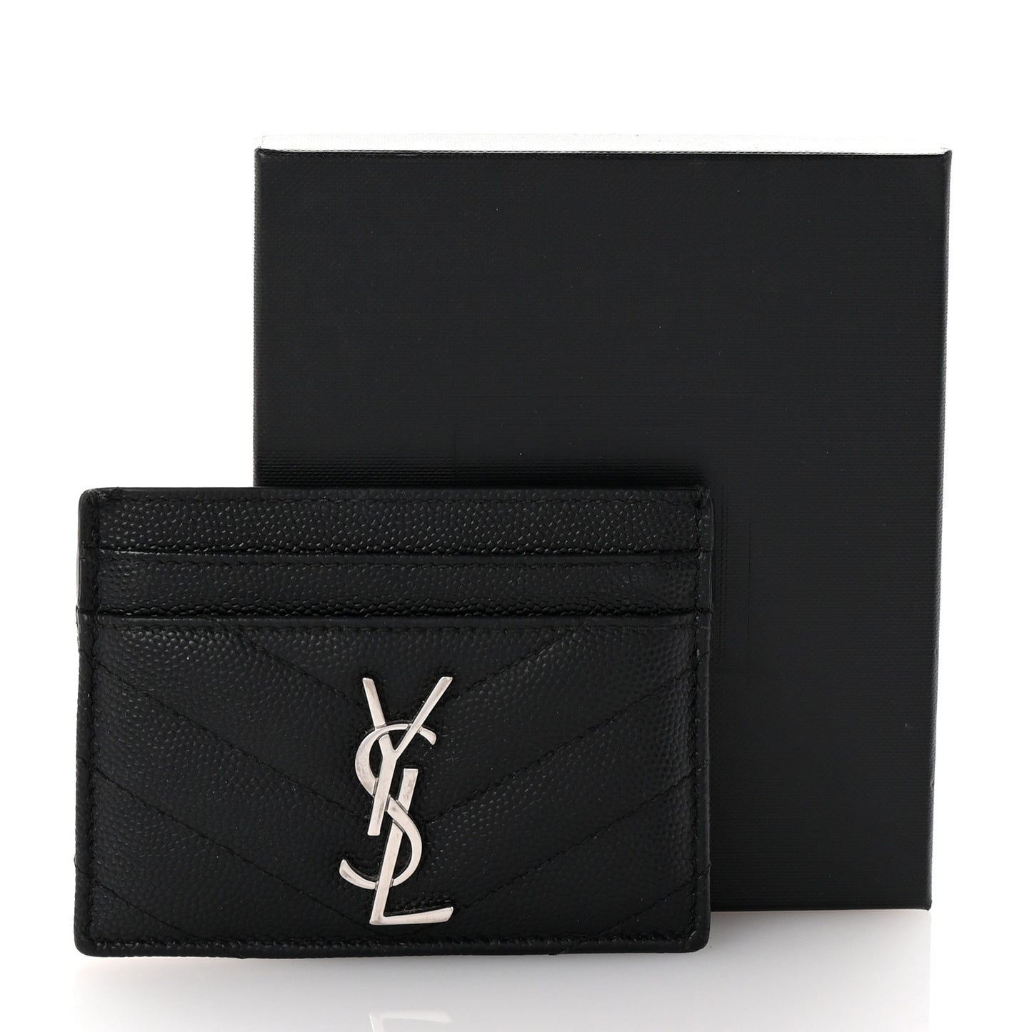 Grain De Poudre Matelasse Chevron Monogram Credit Card Case Black