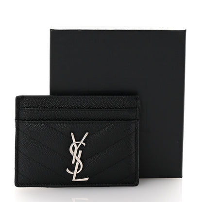 Saint Laurent Grain De Poudre Matelasse Chevron Monogram Credit Card Case Black 7 of 7