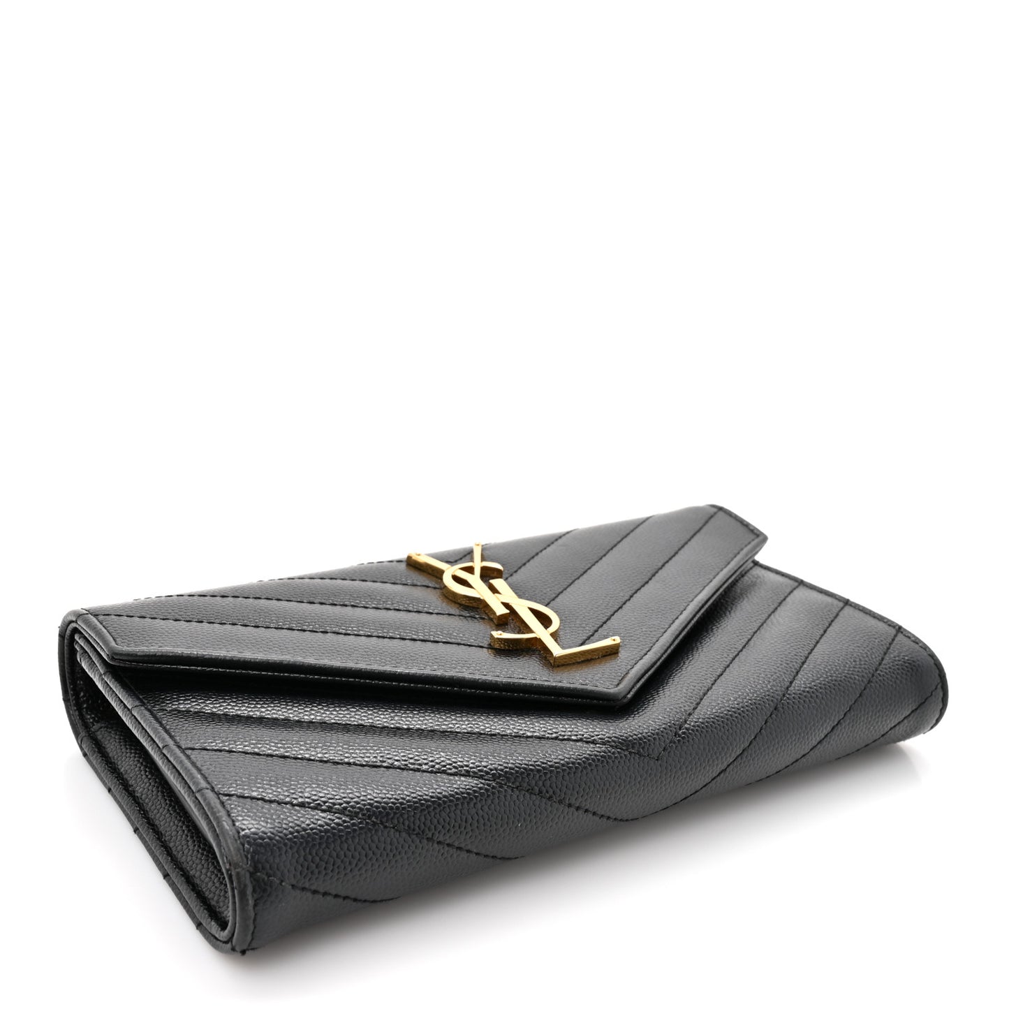 Grain De Poudre Matelasse Chevron Monogram Flap Wallet Black