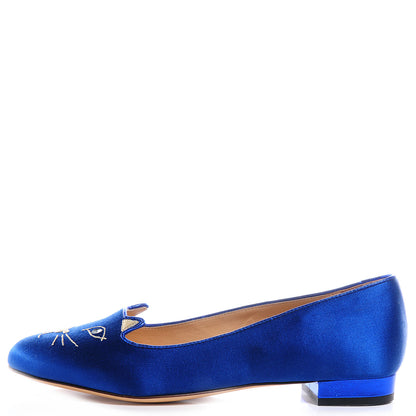 FASHIONPHILE CHARLOTTEOLYMPIASatinKittyFlatsBlue39 1 of 6