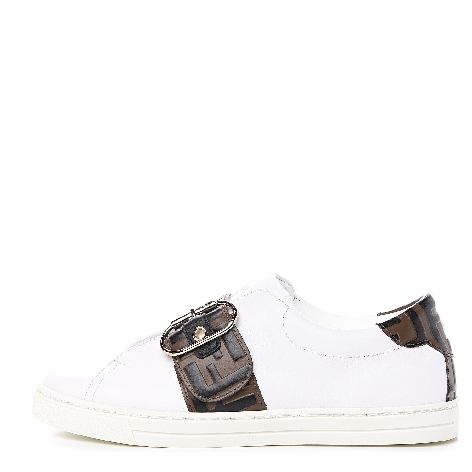 Fendi Vitello FF Embossed Womens Slip On Sneakers 37 Ultra White Maya Black 1 of 9