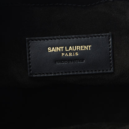 Saint Laurent Suede Leopard Small Emmanuelle Fringe Bucket Bag Tan Black 5 of 10