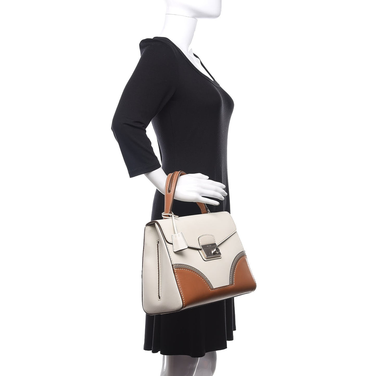 Vitello Tri-Color Sound Top Handle Satchel White Naturale