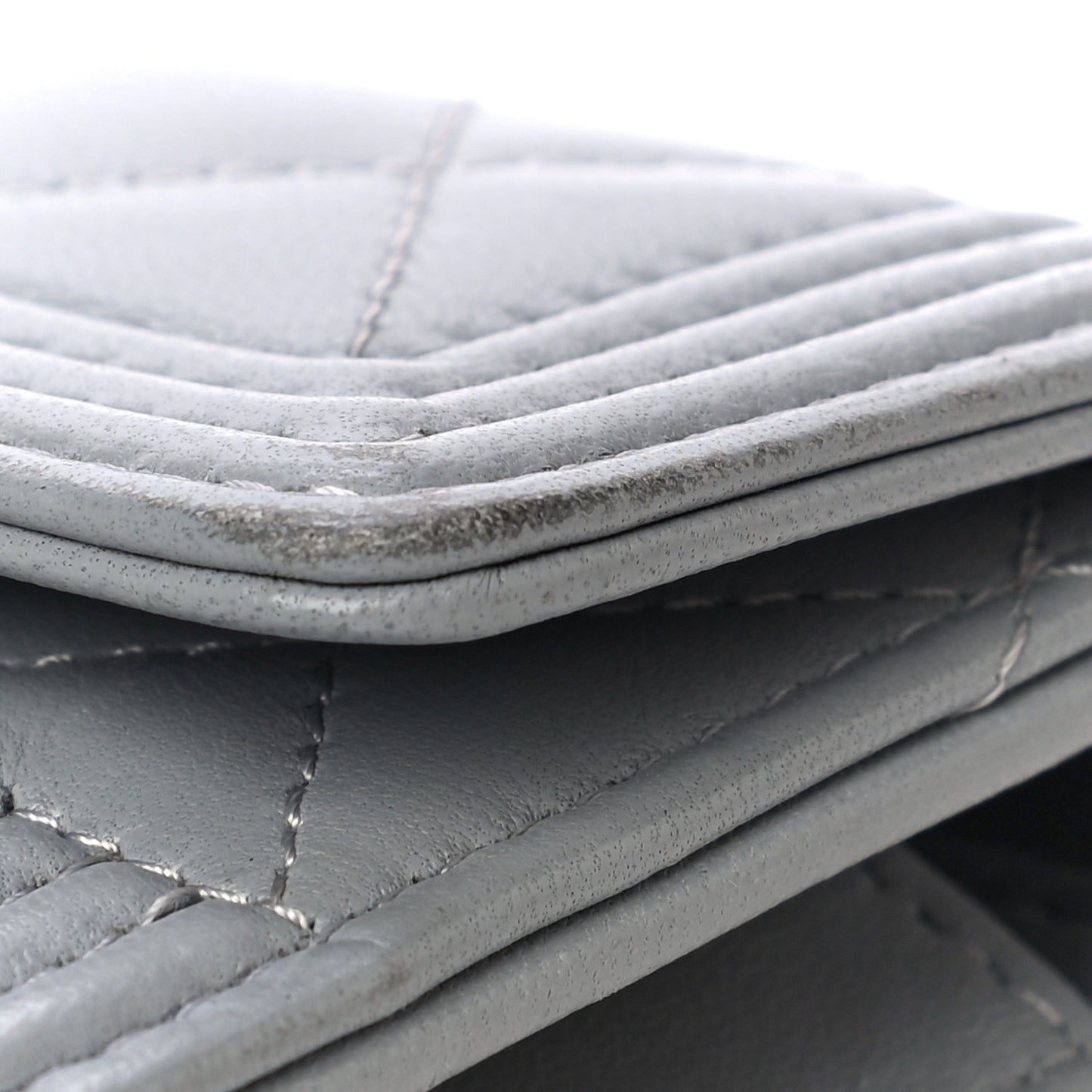 Lambskin Quilted Medium Boy Flap Wallet Grey