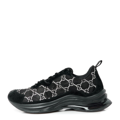 Gucci Tela Retino Mesh Crystal Suede GG Monogram Womens Gucci Run Sneakers 39 Black Silver 1 of 11