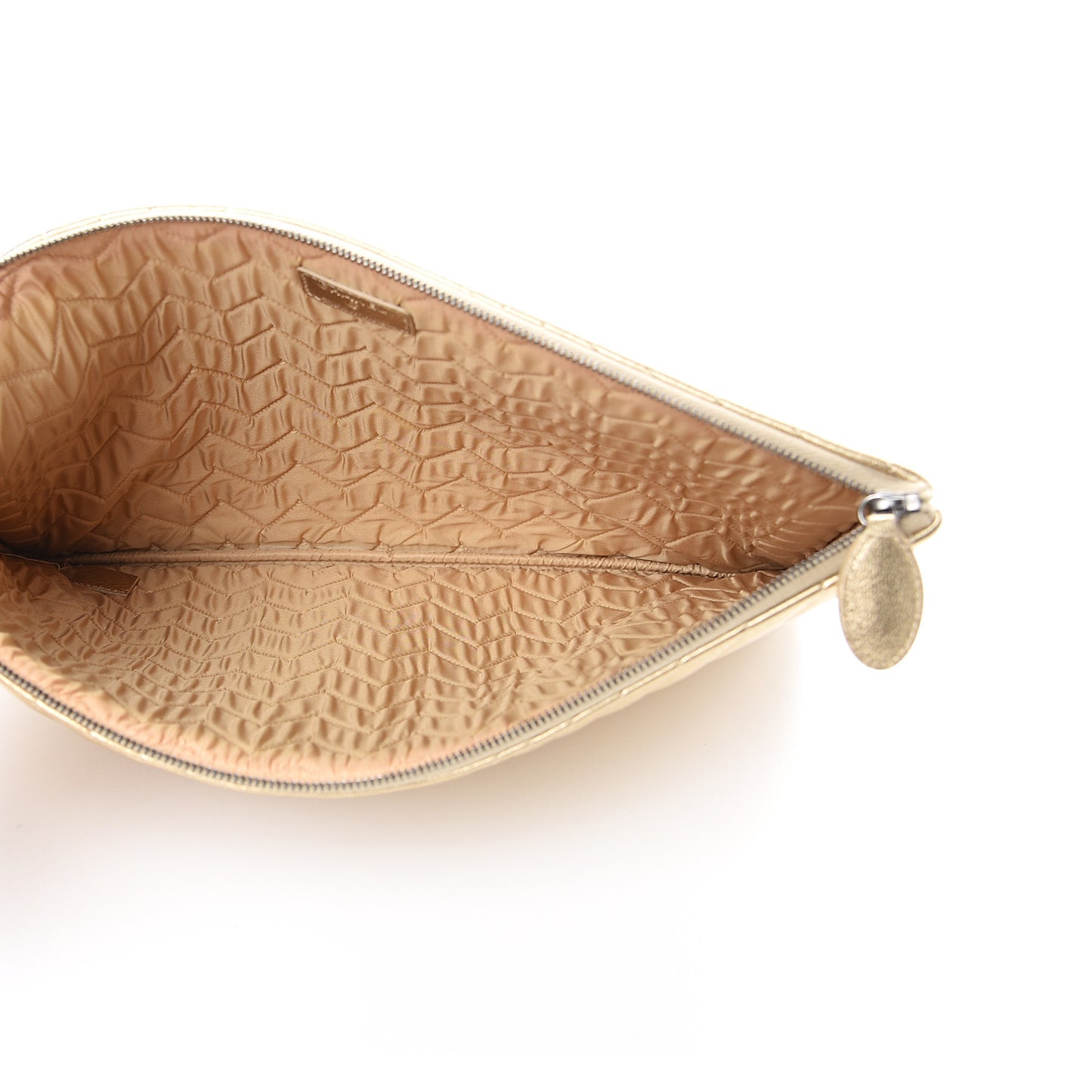 Metallic Calfskin Chevron Quilted Large Cosmetic Case Light Gold