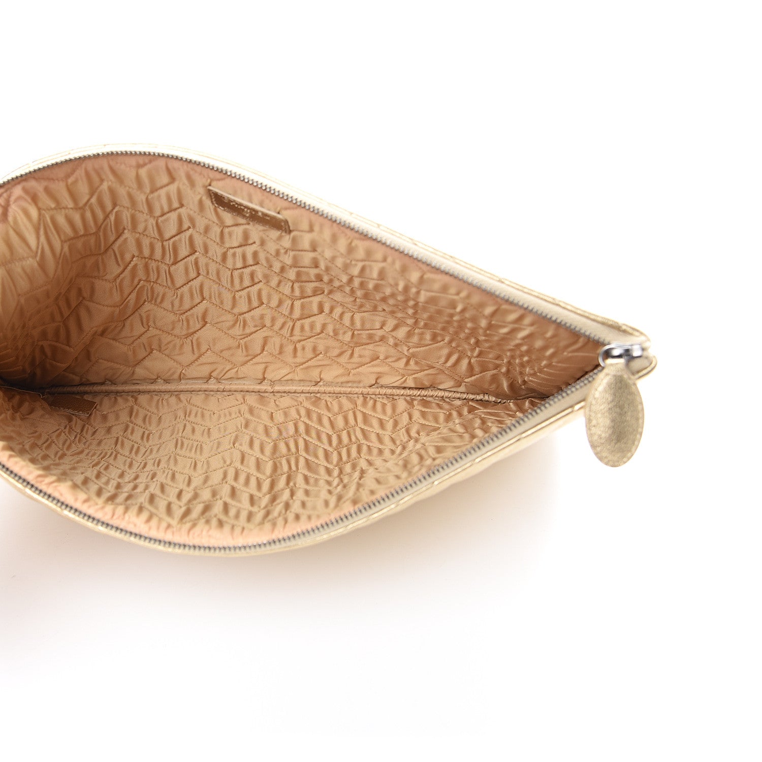 Chanel Metallic Calfskin Chevron Quilted Large Cosmetic Case Light Gold 4 of 9