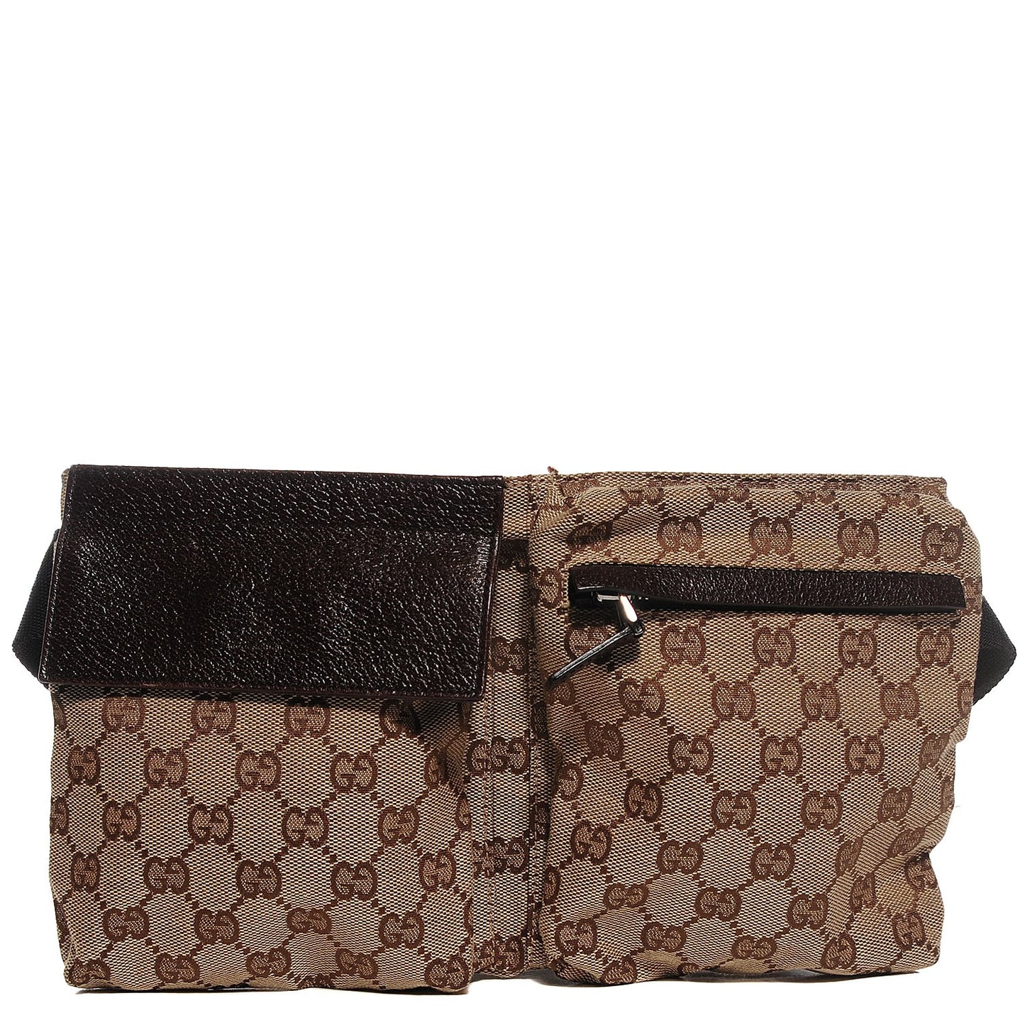 GG Monogram Web Double Pocket Belt Bag Dark Brown