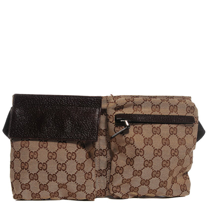 Gucci GG Monogram Web Double Pocket Belt Bag Dark Brown 1 of 7