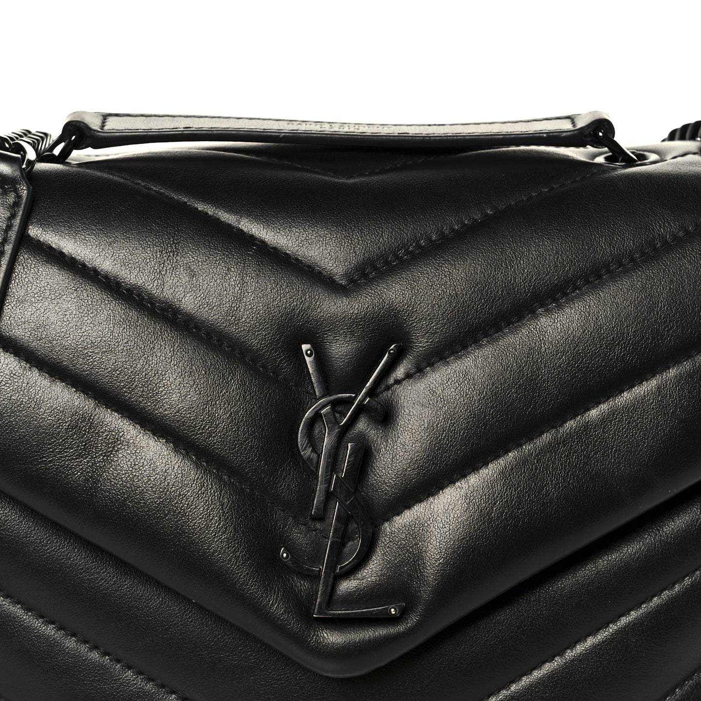 Calfskin Y Quilted Monogram Monochrome Small Loulou Chain Satchel Black