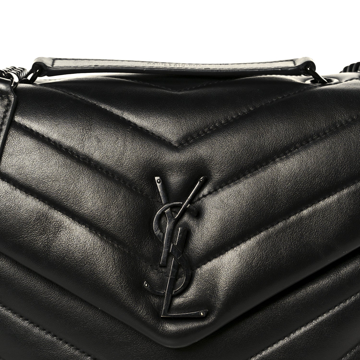 Saint Laurent Calfskin Y Quilted Monogram Monochrome Small Loulou Chain Satchel Black 9 of 11