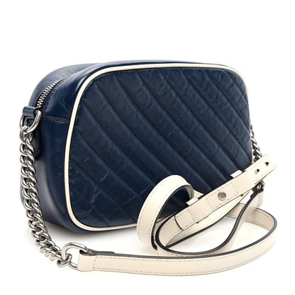 Gucci Vintage Effect Calfskin Matelasse Diagonal Small Torchon GG Marmont Chain Shoulder Bag Blue Agata Mystic White 3 of 10